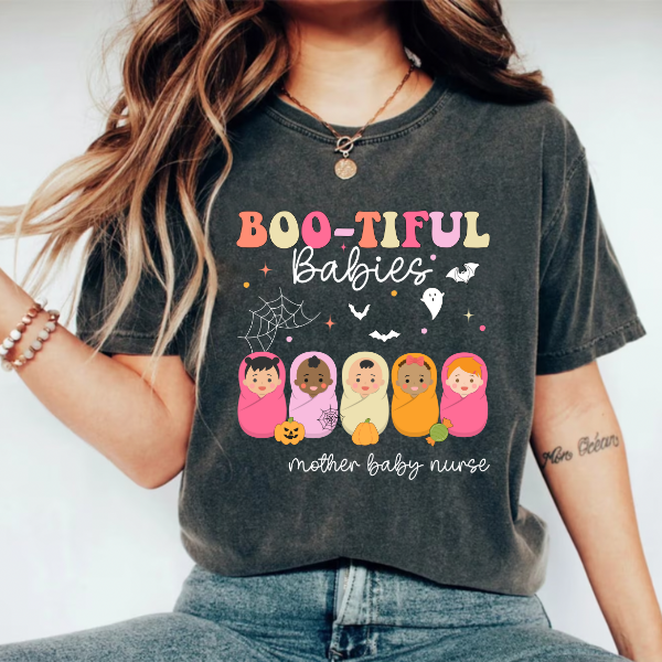 Bootiful Babies Mother Baby Nurse Halloween T-Shirt, Postpartum Nurse